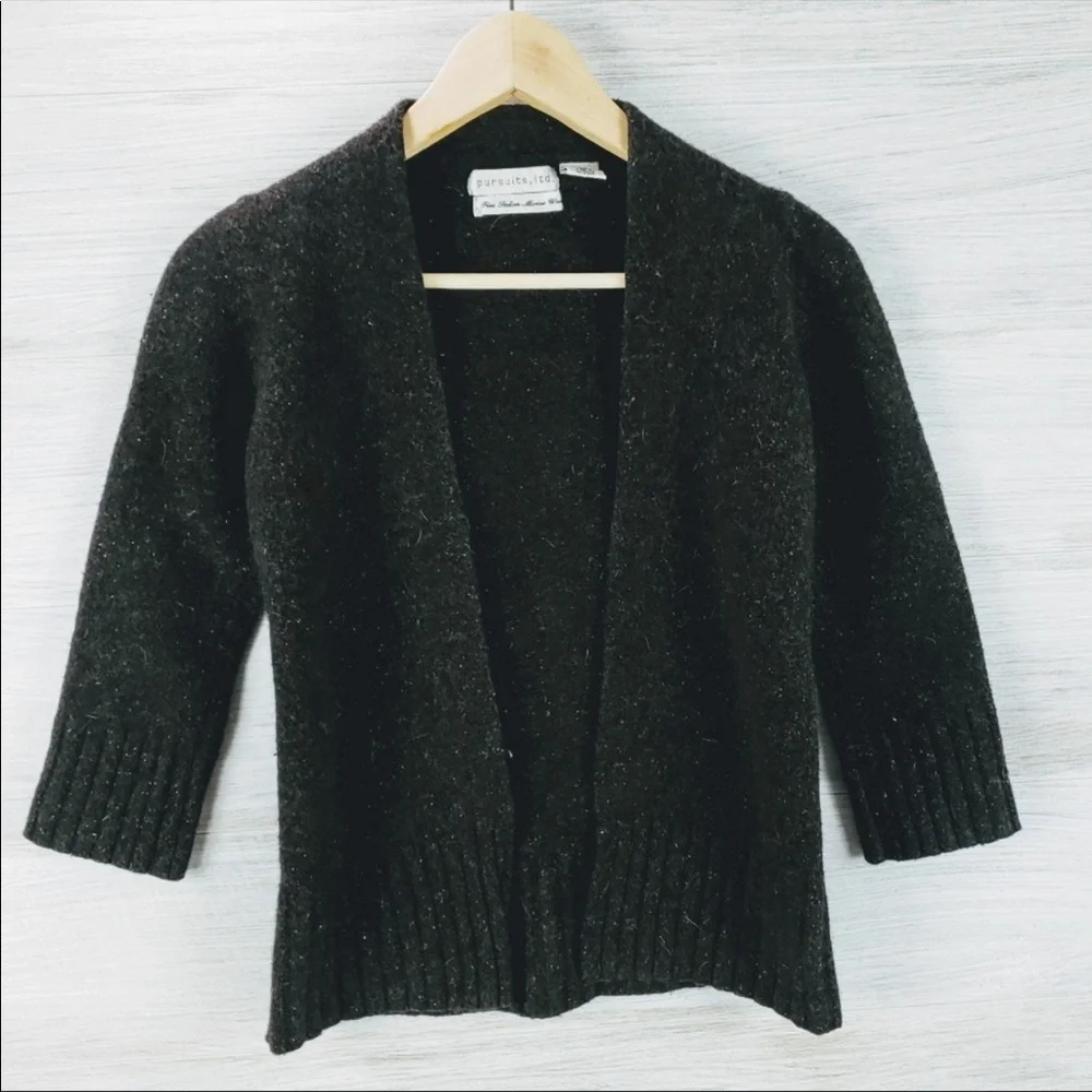 95% Merino Wool Cardigan Cropped 3/4 Sleeves Size Small Pursuits Ltd Cozy Work - Picture 2 of 8